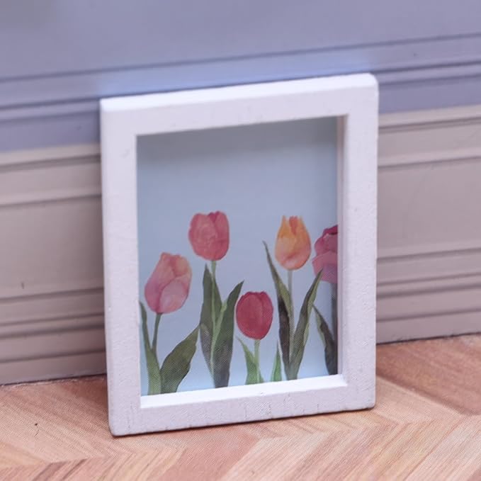 Dollhouse Miniature Picture Frames Set, 1:12 Scale Nursery Decor, Miniature Wall Art, Photo Frame Accessories (Set of 4)