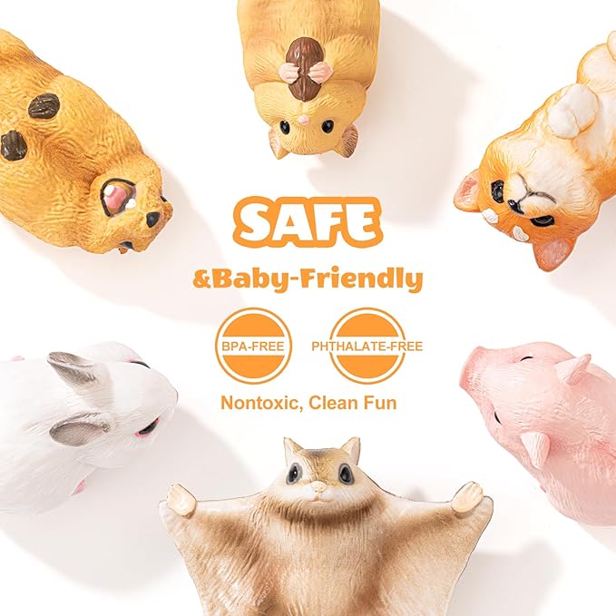 6PCS Animal Toys for Toddlers, Sensory Toys Cute Farm Animal Figures Pocket Pets Toys for Kids Includes Dog, Rabbit, Hamster, Pig Figurines Cake Toppers Birthday Gifts for Preschool Kids