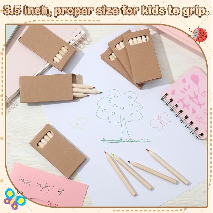 Ctosree 36 Packs Mini Colored Pencils Bulk 3.5'' Coloring Drawing Pencil in Kraft Boxes Valentine's Day Gift for Kids Adult Classroom 100th Day of School Painting Birthday Party Favor, 6 Per Pack