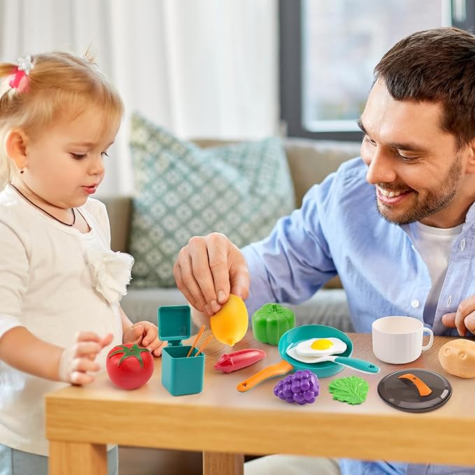 60Pcs Kids Mini Play Kitchen Accessories, Pretend Cooking Play Set with Cookware, Tableware & Fruit & BBQ Sets, Learning Gift for Boys, Girls, Toddlers,Green