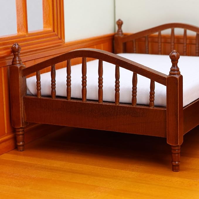 Vintage Wooden Bed, Dollhouse Miniature Bed Decorative 1:12 Mini House Furniture with Realistic Design for Dollhouse Display