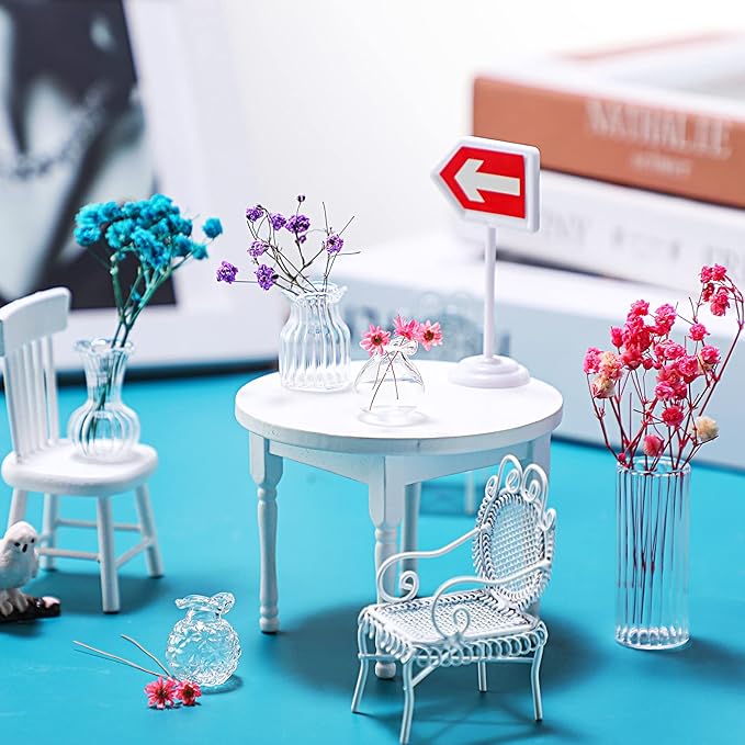 Civaner 35 Pcs Miniature Dollhouse Accessories Included 10 Small Vase Model 25 Fake Flower vases, Miniature Stuff for Tiny Houses Decoration DIY Micro Landscape Items