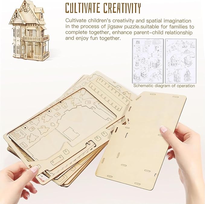 3D House Jigsaw Puzzle Model Kit - CUTEROOM Fantasy Villa Dollhouse DIY Building Set for Adults, Creative Home Decor Gift