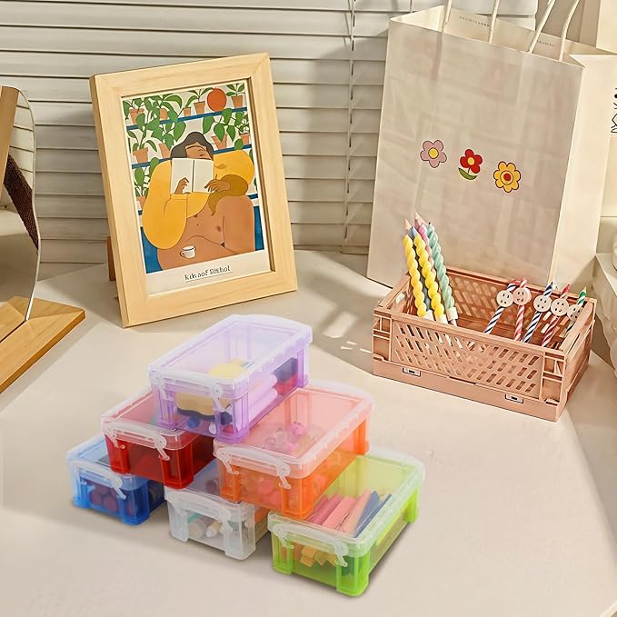 12 PCS Small Storage Containers with Lids, 5" X 2.8" X 2" Stackable Small Plastic Box, Colorful Mini Plastic Storage Box for Jewelry Beads Crafts Items Accessories