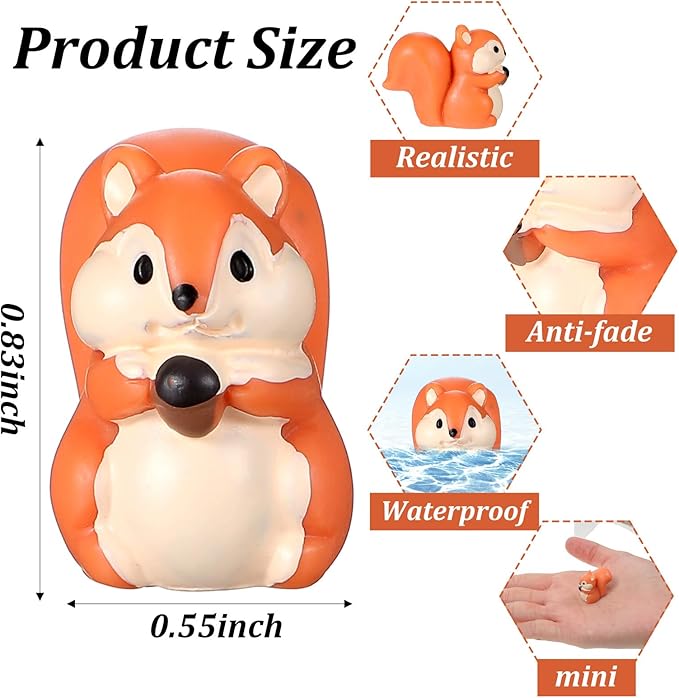 70Pcs Mini Resin Squirrel Figurines, Small Animal Miniatures Tiny Resin Squirrel Bulk for Garden Decor Home Ornaments Micro Landscape DIY Crafts