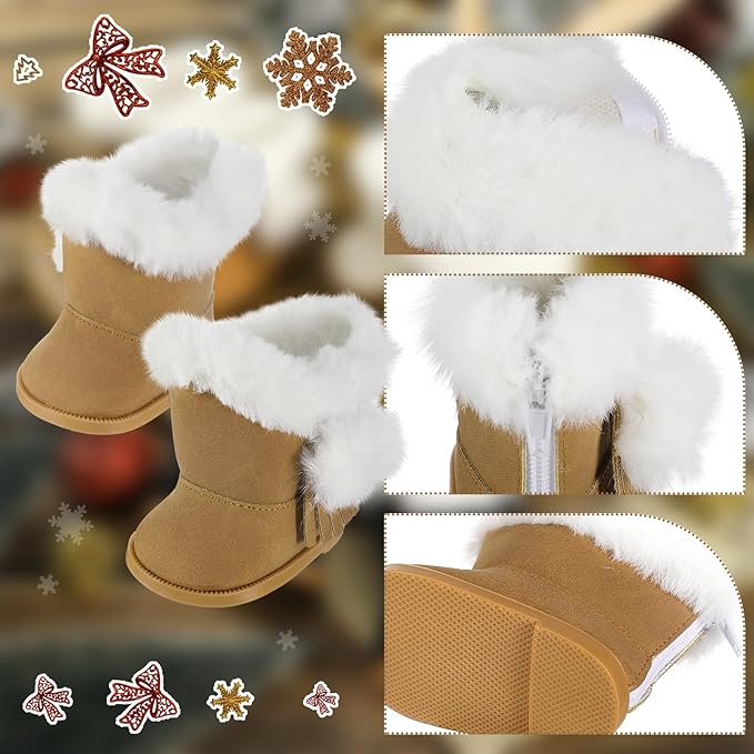 Bencailor 3 Pairs Doll Shoes 18 Inch Doll Boots Winter Dolls Snow Boots Christmas Accessories for Dress up(Black White Brown)
