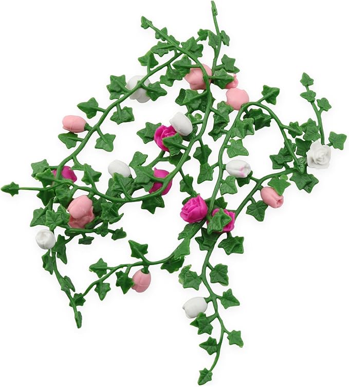 XGNG 5PCS Artificial Miniature Floral Vines Micro Flower Clusters Decorative Trim PVC Dollhouse Miniature Fairy Garden Scene Accessories for Moss Landscaping