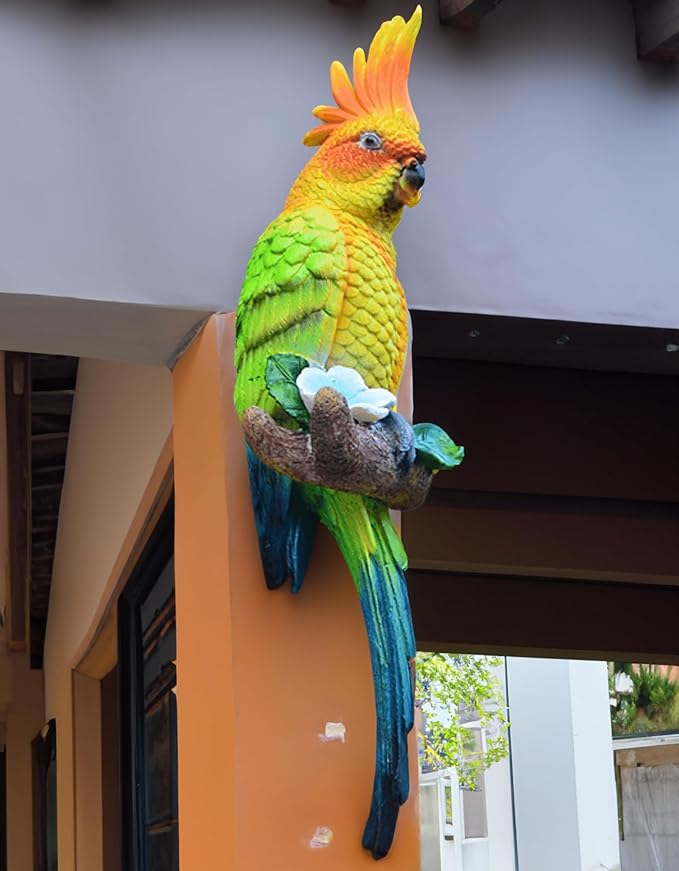 coolboy Hanging Parrot Decor,Tropical Real Resin Bird Figurines,Bird Statues,Parrot Sculpture Home Decor,Perfect for Yard Ornaments,Tree Decorations Outdoor,Patio,Lawn,Tree Trunk, Porch