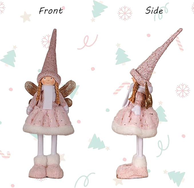 Dedrian11 Christmas Indoor Decor Fabric Angel Doll, Festive Elf Figurine with Whimsical Charm,Ornament & Gift for Women, Christmas Tree Decor & Home Accent (Pink)