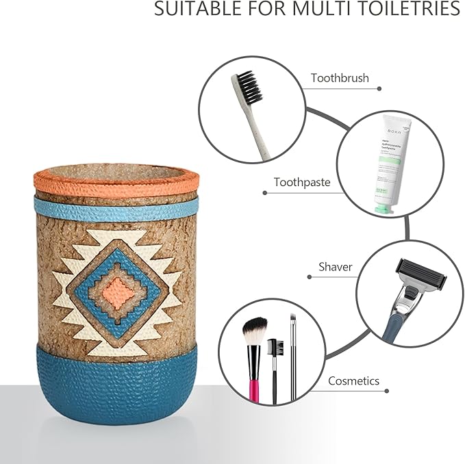 Bathroom Accessory Sets 4PCs Bathroom Set Complete Tribal Home Decor Southwest Pattern Shape Includes Lotion Dispenser Toothbrush Holder Tumbler Cup & Vanity Tray