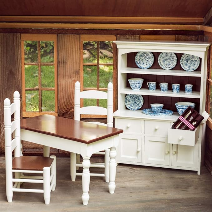 The Queen's Treasures 18 Inch Doll Wooden Furniture, Farmhouse Collection Fully Assembled Step Back Kitchen Cupboard Dish Hutch, Compatible with American Girl Kitchen Furniture