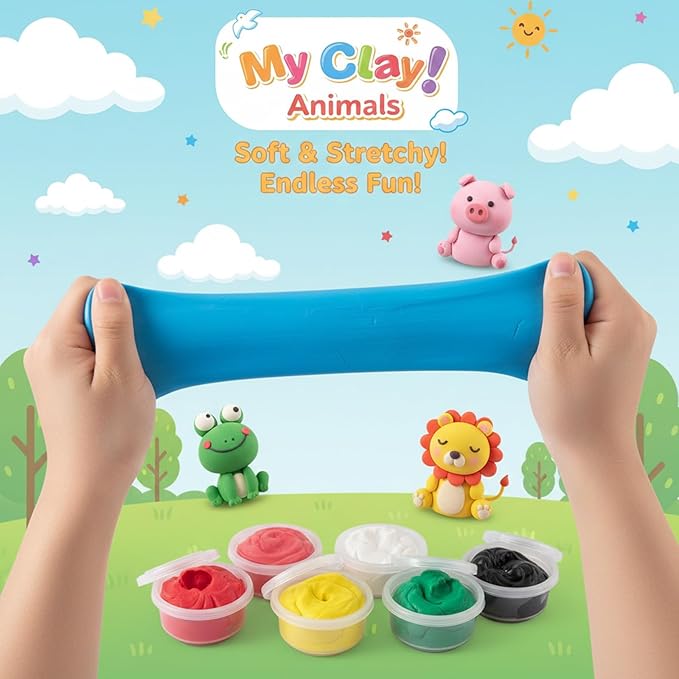 Air Dry Clay Kit, 5 Packs Modeling Clay Animals Kit for Kids, DIY Model Magic Clay with Tools & Tutorials, Soft& Non-Sticky, Safe& Non-Toxic Magic Clays, Creatible Art Crafts Toys Gifts for Boys Girls