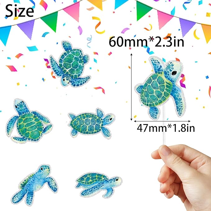 Cute Sea Turtle Cupcake Toppers Set for Kids 18-PC - This is the perfect turtle-themed birthday party, ocean-themed party, or baby shower decoration for boys or girls - SugarGera
