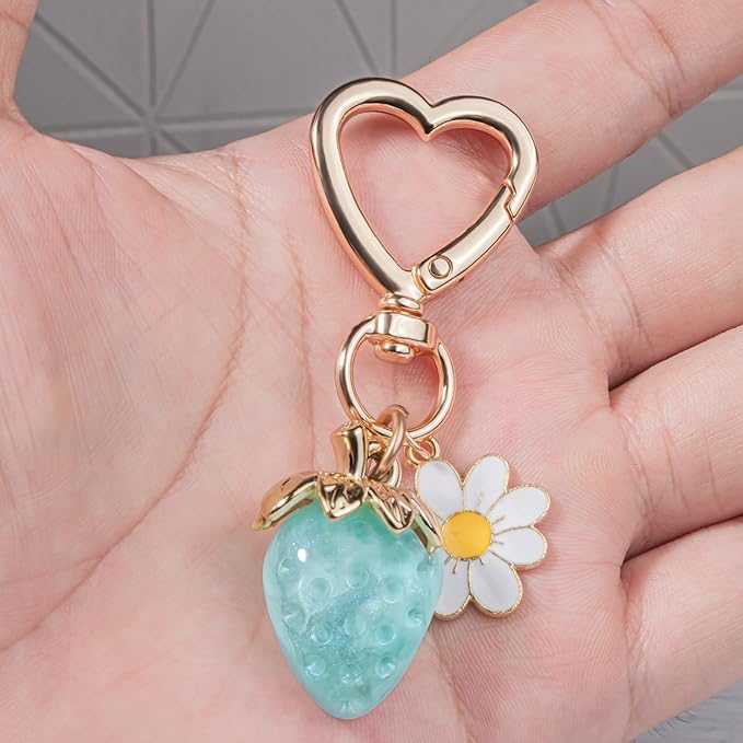 Wikavanli Cute Strawberry Keychain,Bag Charms,Kawaii Heart Flower Daisy Key chains Accessories Decor for Women Girls Purse