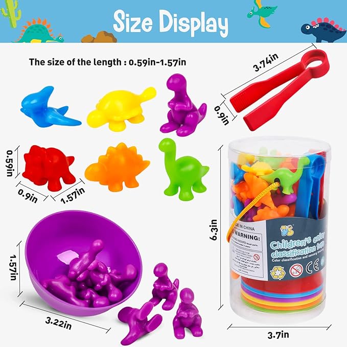 Counting Dinosaurs Color Sorting Toys with Rainbow Bowls,Sensory Training & Counting Activity Montessori Education Learning Activities Christmas Stocking Stuffers Gifts for Boys Girls