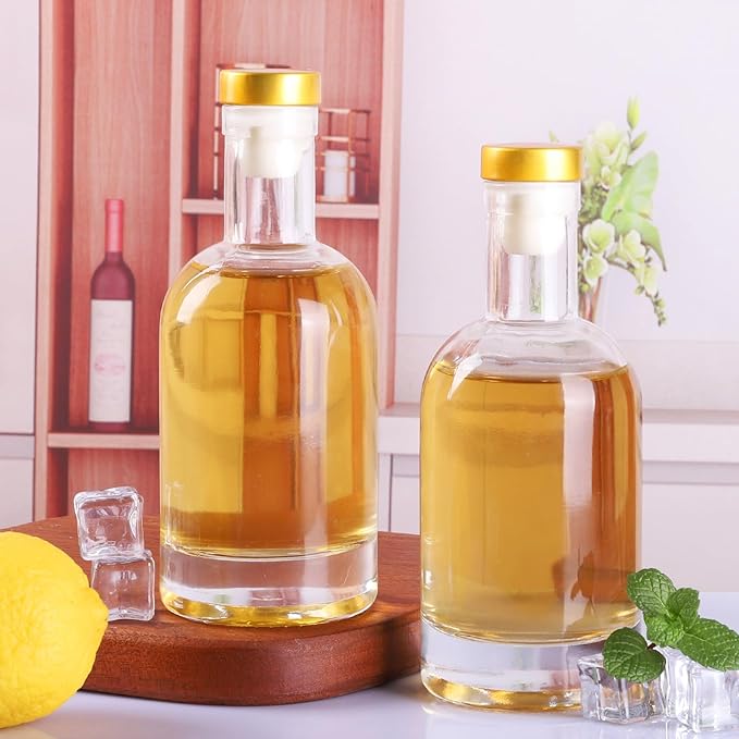 BPFY 6 Pack 6oz (200ml) Clear Glass Liquor Bottles for Wine, Kombucha,Beverages, Oil, Vinegar, Empty Vodka Bottles, Glass Bottle with T-Top Caps, Heat Shrink Capsules