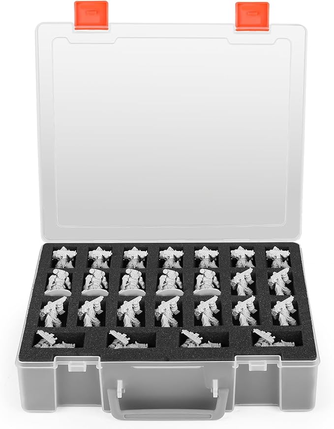 Miniature Storage Carrying Figure Case - 50 Slot Figurine Minature Carrying Case with 2 Foam Layer for Miniatures Compatible with 40k, DND & More (Transparent)