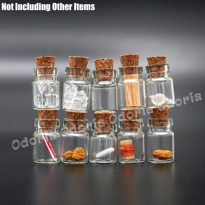Odoria Dollhouse Glass Jars Miniature: 1/12 Scale Glass Bottles Food Container for Kitchen Restaurant - Mini Canister Empty with Cork 10Pcs