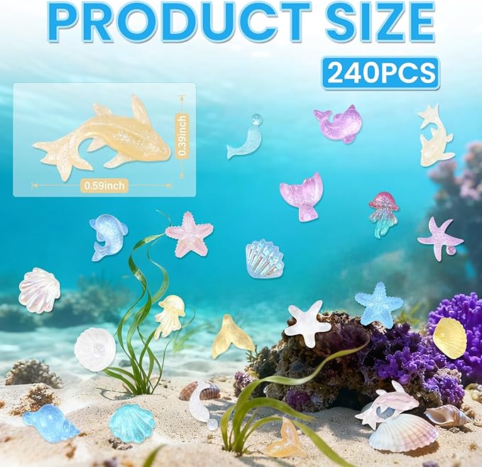 BuQiuRen 240pcs Mini Ocean Resin Animals, Tiny Sea Animal Figurines to Hide Miniature Plastic Fish Aquarium Decorations for DIY Crafts Fish Tank Potted Micro Fairy Garden Dollhouse
