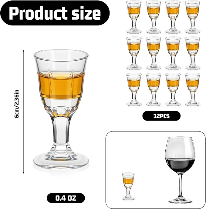FdcLixuvol 12 Pack Clear Cordial Glasses with Base, 0.4 OZ Mini Shot Glasses Small Brandy Snifter Round Glass Snifters, Tequila Shot Glass for Tasting Wine, Tequila, Whiskey, Spirits
