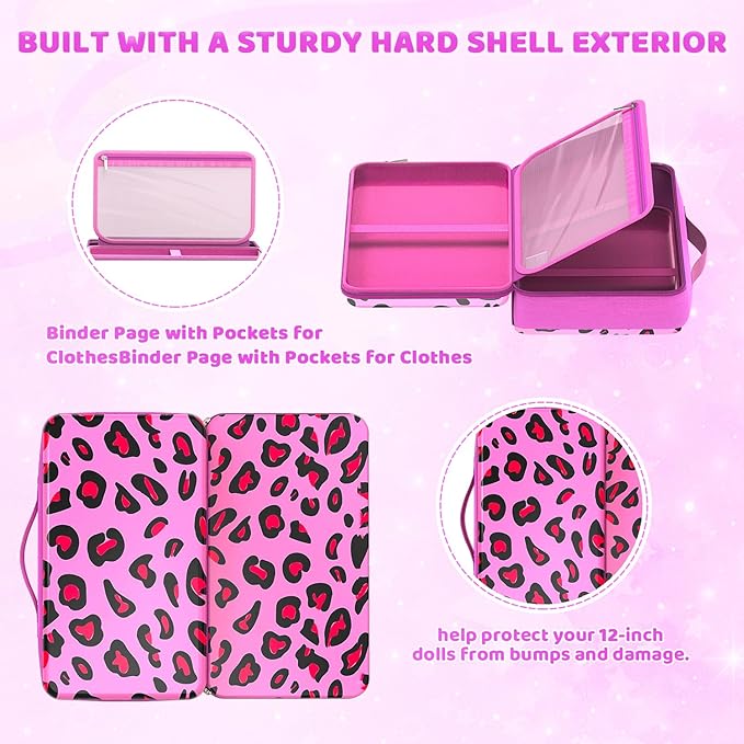 LININYHAO Carrying Case Compatible with Barbie Dolls 12-Inch,Case to Hold Dolls and Clothes, Much Pocket for Doll’s Clothes, Accessories, Fits 6 Dolls & Accessories,Bag Only (4-Leopard Print)