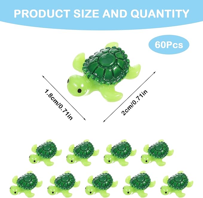 60Pcs Mini Resin Turtles, Green Tiny Turtle Figurines, Small Resin Animals for Garden, Aquarium, DIY Crafts and Party Ornaments