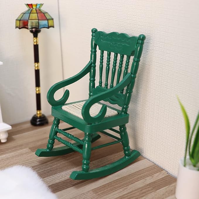 Dollhouse Chairs 2PCS Miniature Rocking Chair 1:12 Scale Wooden FurnitureAccessories Tiny Mini House Home Outdoor Cake Topper Decoration ModelLiving Room Scene Christmas Craft Displays (Green)
