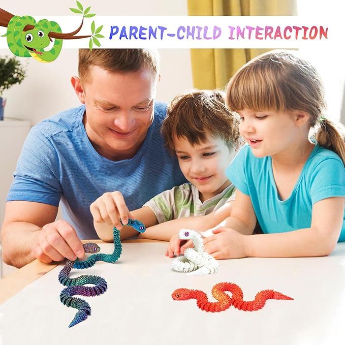 4 Pcs 12in 3D Printed Snake Toys, 3D Printed Animals, Flexible 3D Printed Snake Stuff, Decorative for Boys Kids Home Decor Christmas Fidget Toys Gifts Halloween Decorations