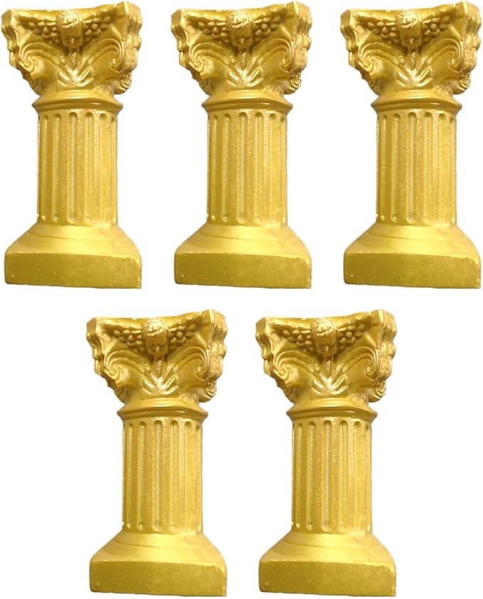 5Pcs Miniature Roman Pillar Greek Columns, Column Figurine Base, Resin Roman Column Candle Holder for Wedding Christmas Table Decoration, Yellow