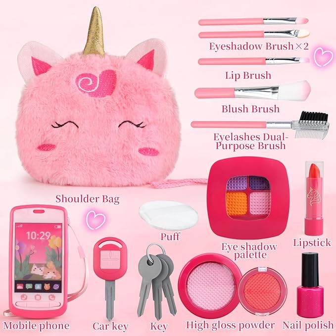 Woumserta Unicorn Pretend Makeup for Toddlers, Fake Makeup Set for Kids, Unicorn Gifts Play Makeup Kit for Little Girls Age 3 4 5 6, Pretend Play Toys for 3 4 5 6 Year Old Girls Birthday Gifts