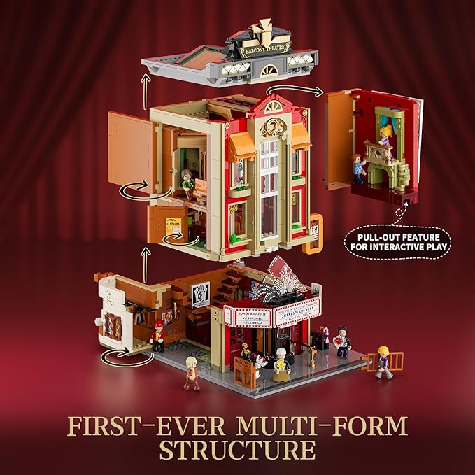 FUNWHOLE Balcony-Theatre Lighting Building-Bricks Set - City Town Creator House LED Light Multi-Form Modular Collectible Display Kit 2445 Pcs for Adults and Movie Lovers