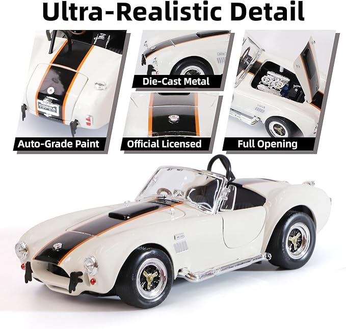 1964 Shelby Cobra 427S/C 1:18 Scale Diecast Model Premium Alloy Sports Collection Cars with Display Case, for Kids Men and Teens Dad 14+ Year Collector's