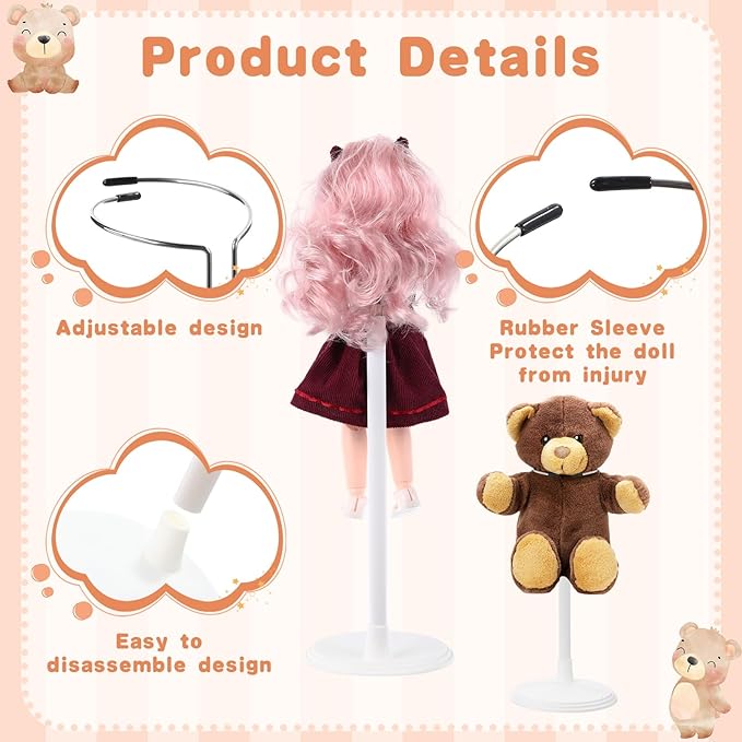 Yaocom 12 Pcs Adjustable Doll Stand Display Holder for 14 to 18 Inches Action Figure Stands with Expandable Waist Wire Bracket Support Dolls Display Rack for Home Shop Birthday Party(White)