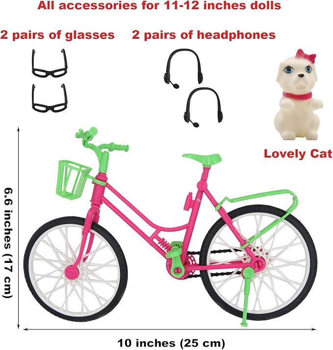 33Pcs Doll Clothes and Accessories for 12 Inch Boy and GirlDoll, Includes 20 Wear Clothes Shirt Jeans Suit and Wedding Dresses, Glasses Earphones Dog and Bike for 12'' Boydoll Girldoll