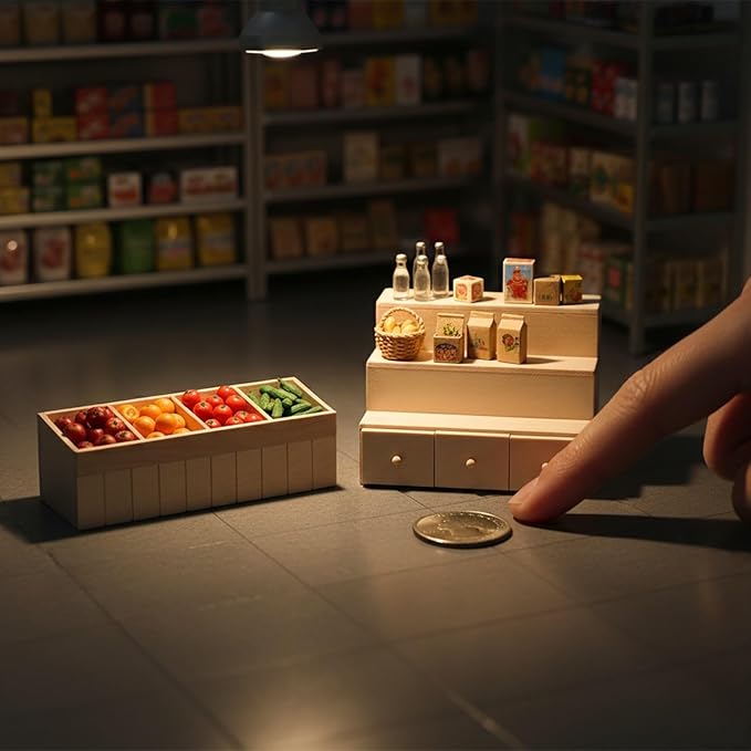 LOGOFUN 2Pcs Miniature Wooden Shelf 1:12 Scale Fruit Vegetable Rack Mini Wood Drawer Shelf Model Dollhouse Furniture Decoration Accessories