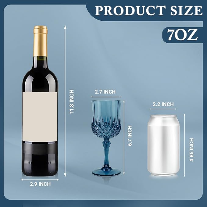 LEYIQU Plastic Wine Glasses, Plastic Goblets Vintage Style Cordial Drinking Glasses for Valentine’s Day, Wedding Reception, Grand Event Party Supplies (12, Navy Blue)