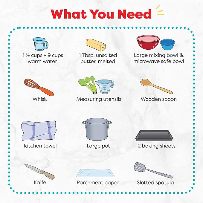 Baketivity Kids Baking Set, Meal Cooking Party Supply Kit for Teens, Real Fun Little Junior Chef Essential Kitchen Lessons, Includes Pre-Measured Ingredients (Kit +Hat & Apron, Pretzel)