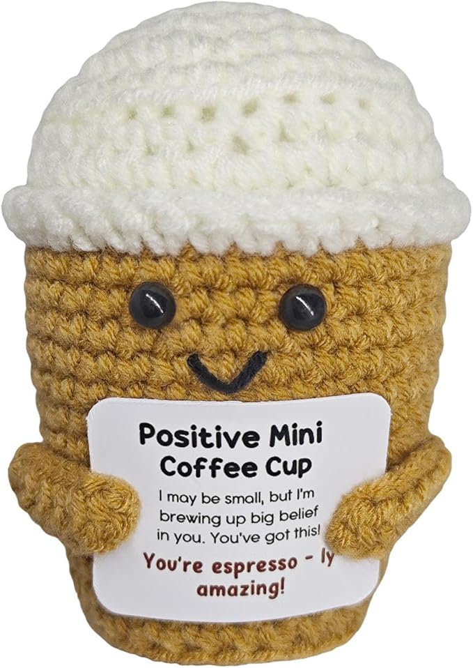 Funny Crochet Coffe Themed Gift - Unique Coffee Gifts for Women and Coffee Lover Gifts for Men,Valentine's Day Gift Idea with Emotional Support Coffe Mug,Office Desk Decor for Cofe Enthusiasts