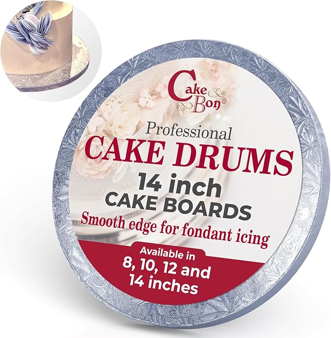 Cakebon Round Cake Boards - Sturdy 1/2 Inch Thick Drums - 14 Inch Professional Smooth Straight Edges Silver 1-Pack