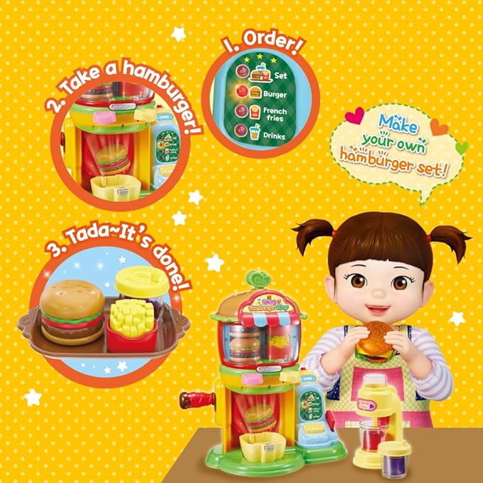 KONGSUNI Series, Talking Hamburger Shop, English Package, Youngtoys playset Bath Restaurant Shower Teeth Veggie Cake Bakery ice Cream Nurse Cooking