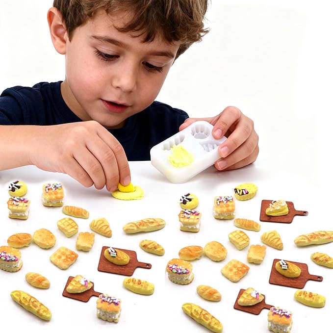 BoFUN DIY Mini Food Craft Kit for Kids Ages 8-12, Teens & Girls & Women, Miniature Makers Air Dry Resin Clay Set, Birthday Gift for Craft Lovers, Dollhouse Collectors& Family Activity (Bake DIY)