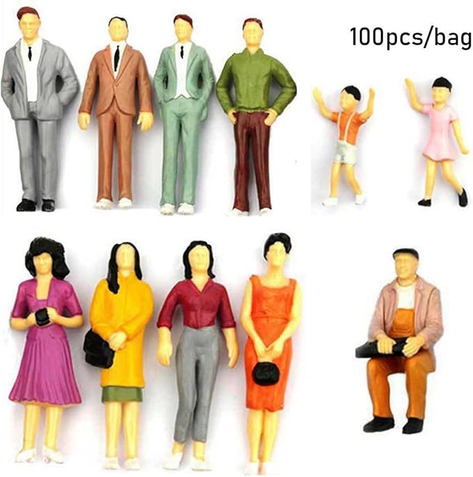 100 Pcs 1:100/1:150/1:75/1:50 Scale People Figures - ABS Building Model Passengers, Painted Train Scenery Figurines, Multicolor Mixed Poses for DIY Layouts (1:75)