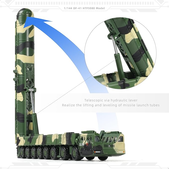 1/144 DF-41 Missile Launcher Car Model Alloy Die-cast Metal Army Military Fighting Vehicle Model Military Enthusiasts Collection or Gift (627205)