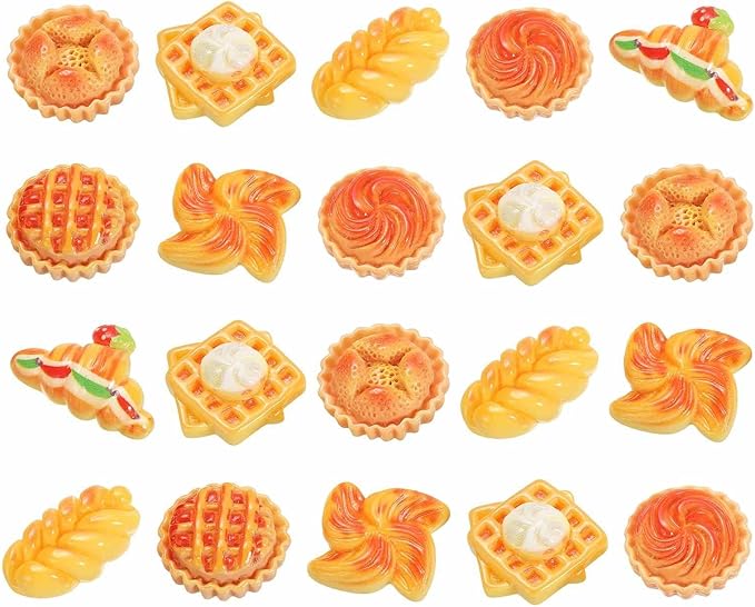 Dollhouse Miniature Food, Cute Mixed Colorful Bow Tie Pie Figures Toys Mini Resin Foods Trinkets for Pretend Play Kitchen Cooking Game & Doll House Decor (Mixing Colors, 20pcs)