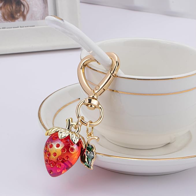 Wikavanli Cute Strawberry Keychain,Bag Charms,Kawaii Heart Flower Daisy Key chains Accessories Decor for Women Girls Purse