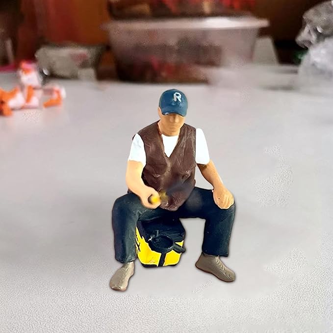 1/64 Scale Fishing Figure Tiny People Model Craft Photography Props Novelty Scene Artwork Mini Landscape Accessories Ornament, Sit Fishing