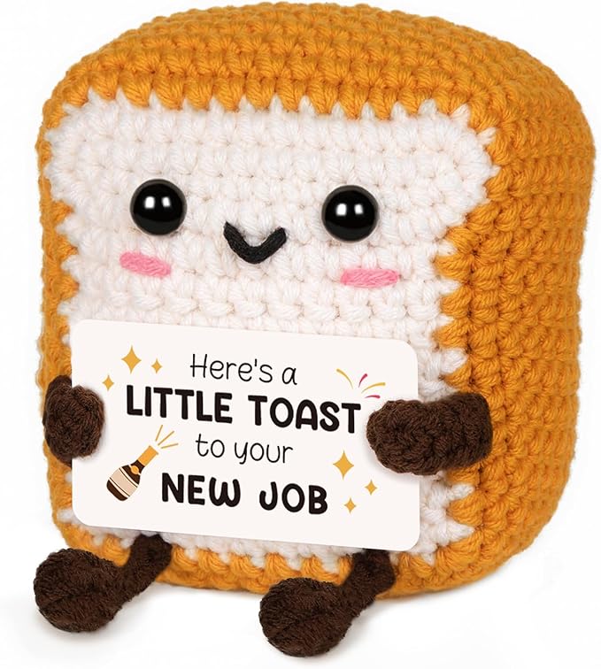 Glydein A Little Toast to Your New Job - Mini Handmade Crochet Toast, Funny New Job Gifts for Women Men, Best Farewell Gifts for Coworkers Friends, Good Luck Gift New Beginnings