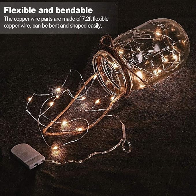 MUMUXI 24 Pack 7.2ft Fairy Lights Battery Operated, 20 LED String Lights, Waterproof Silver Wire, Warm White for Bedroom, Weddings, Halloween, Christmas Decorations, Battery Powered Indoor Outdoor Use