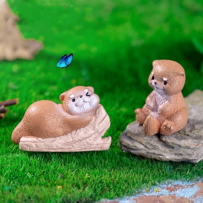 49 Pcs Mini Resin Animals Miniature Otters Figures Resin Otters Cake Toppers for DIY Fairy Garden Moss Landscape Cake Decoration