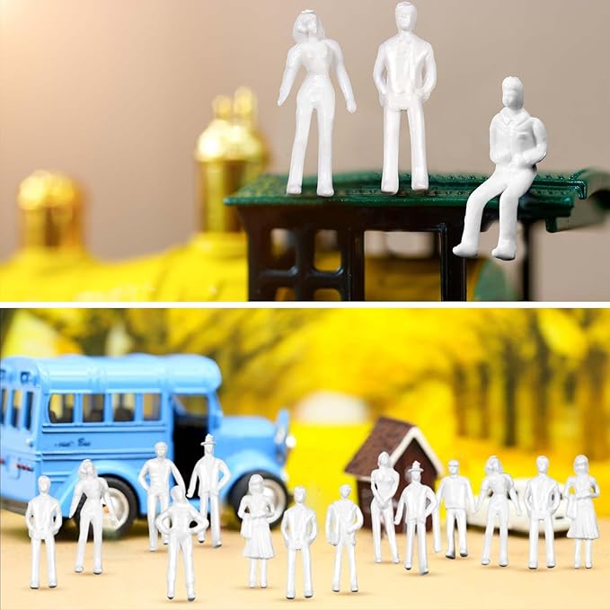 Namalu 100 Pcs 1:75 Scale White Unpainted Mini People Figures Miniature People for Model Trains Architectural Standing and Sitting Mini Diorama Figures for Architectural Project Miniature Scenes